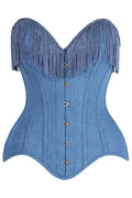 Top Drawer Blue Denim Steel Boned Overbust Corset w/Fringe - Daisy Corsets