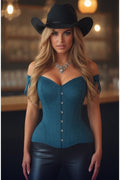 Top Drawer Blue Suede Steel Boned Corset w/Straps - Daisy Corsets