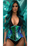 Top Drawer Blue/Teal Holo Double Steel Boned Underbust Waist Cincher Corset - Daisy Corsets