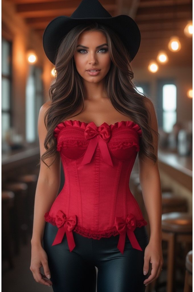 Top Drawer Dark Red Satin Steel Boned Burlesque Corset - Daisy Corsets