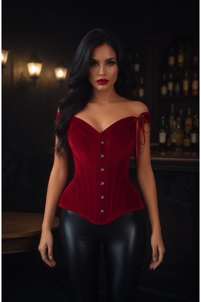 Top Drawer Dark Red Velvet Steel Boned Corset w/Straps - Daisy Corsets
