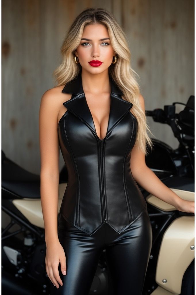 Top Drawer Faux Leather Collared Steel Boned Corset - Daisy Corsets
