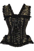 Top Drawer Gold/Black Swirl Brocade & Lace Steel Boned Corset w/Cap Sleeves