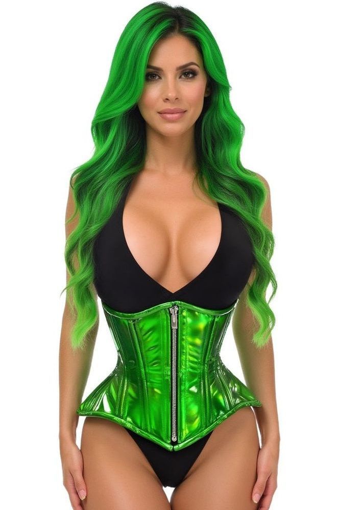Top Drawer Green Holo Double Steel Boned Underbust Waist Cincher Corset - Daisy Corsets