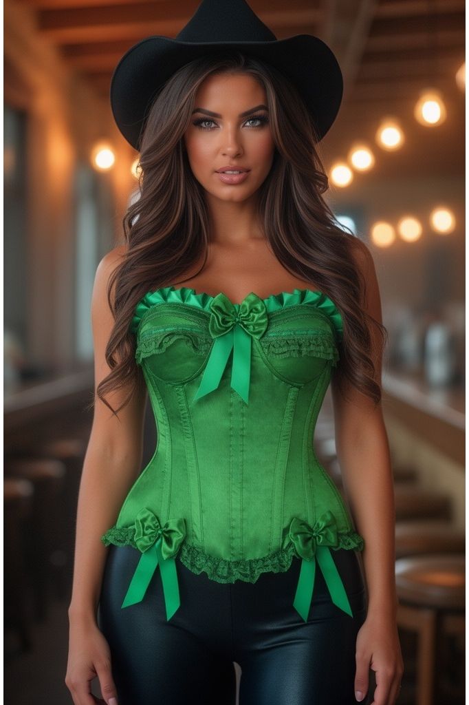 Top Drawer Green Satin Steel Boned Burlesque Corset - Daisy Corsets