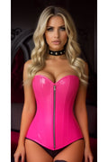 Top Drawer Hot Pink Patent PVC Steel Boned Over Bust Corset - Daisy Corsets