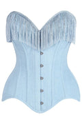 Top Drawer Light Blue Denim Steel Boned Overbust Corset w/Fringe - Daisy Corsets