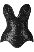 Top Drawer Steel Boned Black Sequin Plunge Neckline Overbust Corset - Daisy Corsets