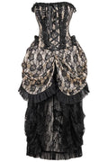 Top Drawer Steel Boned Cream w/Black Lace Bustle Corset Dress - Daisy Corsets