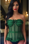 Top Drawer Steel Boned Dark Green Sequin Underwire Bustier Corset - Daisy Corsets