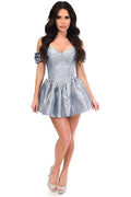 Top Drawer Steel Boned Dusty Blue Brocade & Taffeta Corset Dress - Daisy Corsets