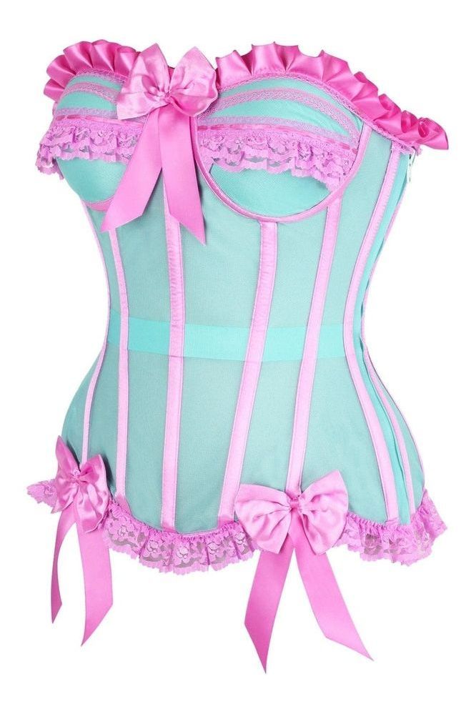 Top Drawer Steel Boned Mint/Pink Mesh Underwire Bustier Corset - Daisy Corsets