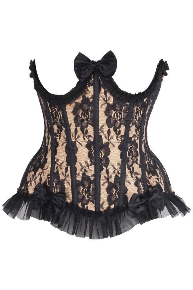 Top Drawer Steel Boned Nude/Black Lace Underwire Burlesque Underbust Corset Cincher - Daisy Corsets