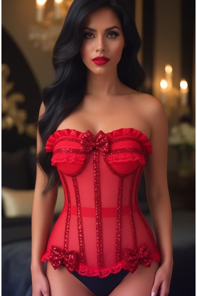 Top Drawer Steel Boned Red Sequin Underwire Bustier Corset - Daisy Corsets