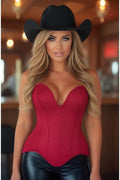 Top Drawer Steel Boned Red Suede Deep Plunge Overbust Corset Top - Daisy Corsets