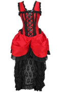 Top Drawer Steel Boned Red/Black Lace Victorian Bustle Corset Dress - Daisy Corsets