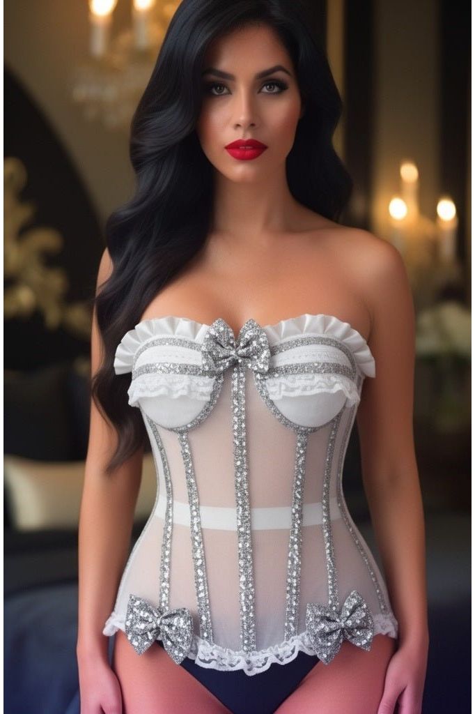 Top Drawer Steel Boned Silver Sequin Underwire Bustier Corset - Daisy Corsets