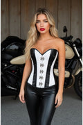Top Drawer White Brocade & Faux Leather Steel Boned Corset - Daisy Corsets