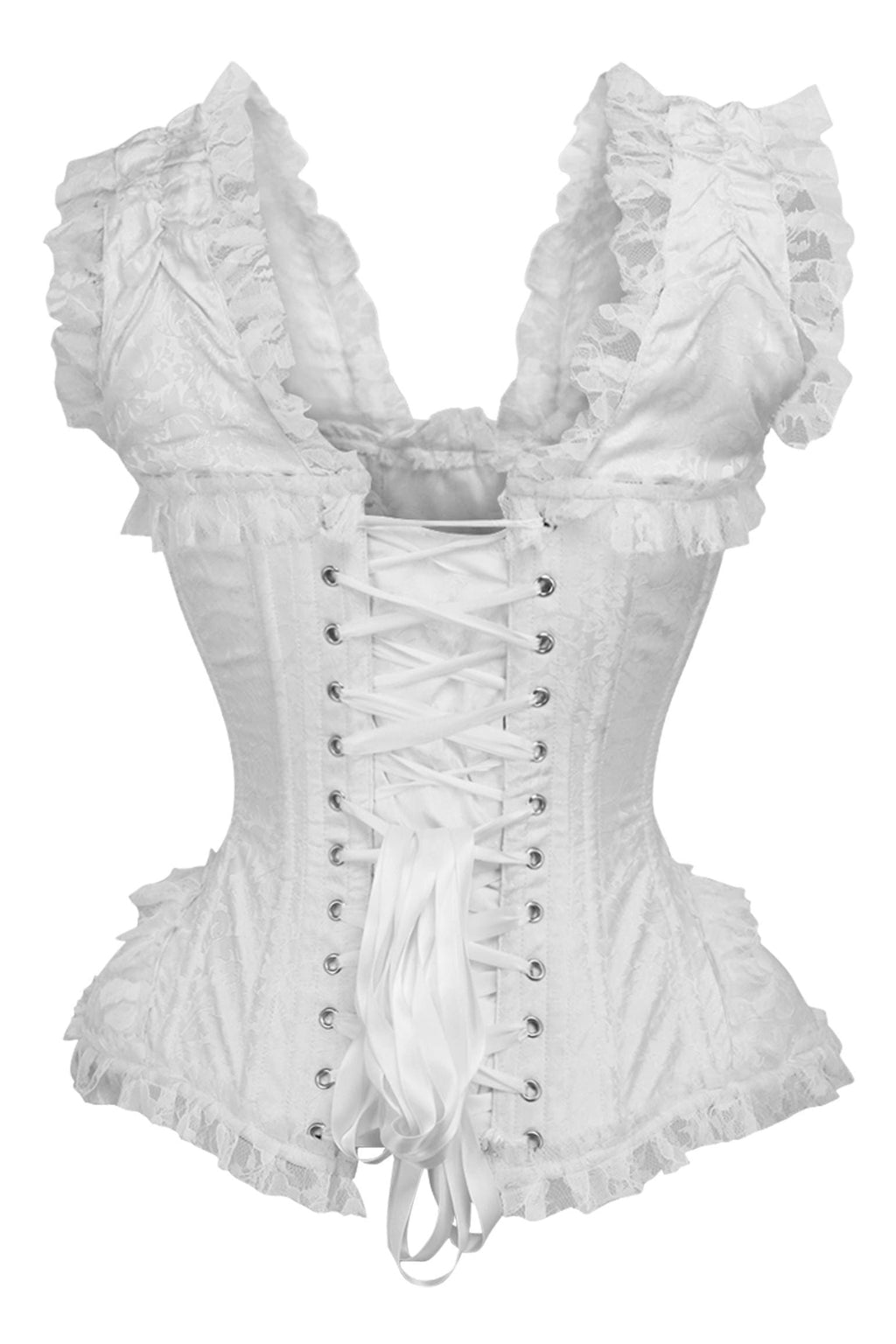 Top Drawer White Brocade & Lace Steel Boned Corset w/Cap Sleeves - Daisy Corsets