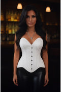 Top Drawer White Satin w/White Lace Overlay Steel Boned Overbust Corset - Daisy Corsets