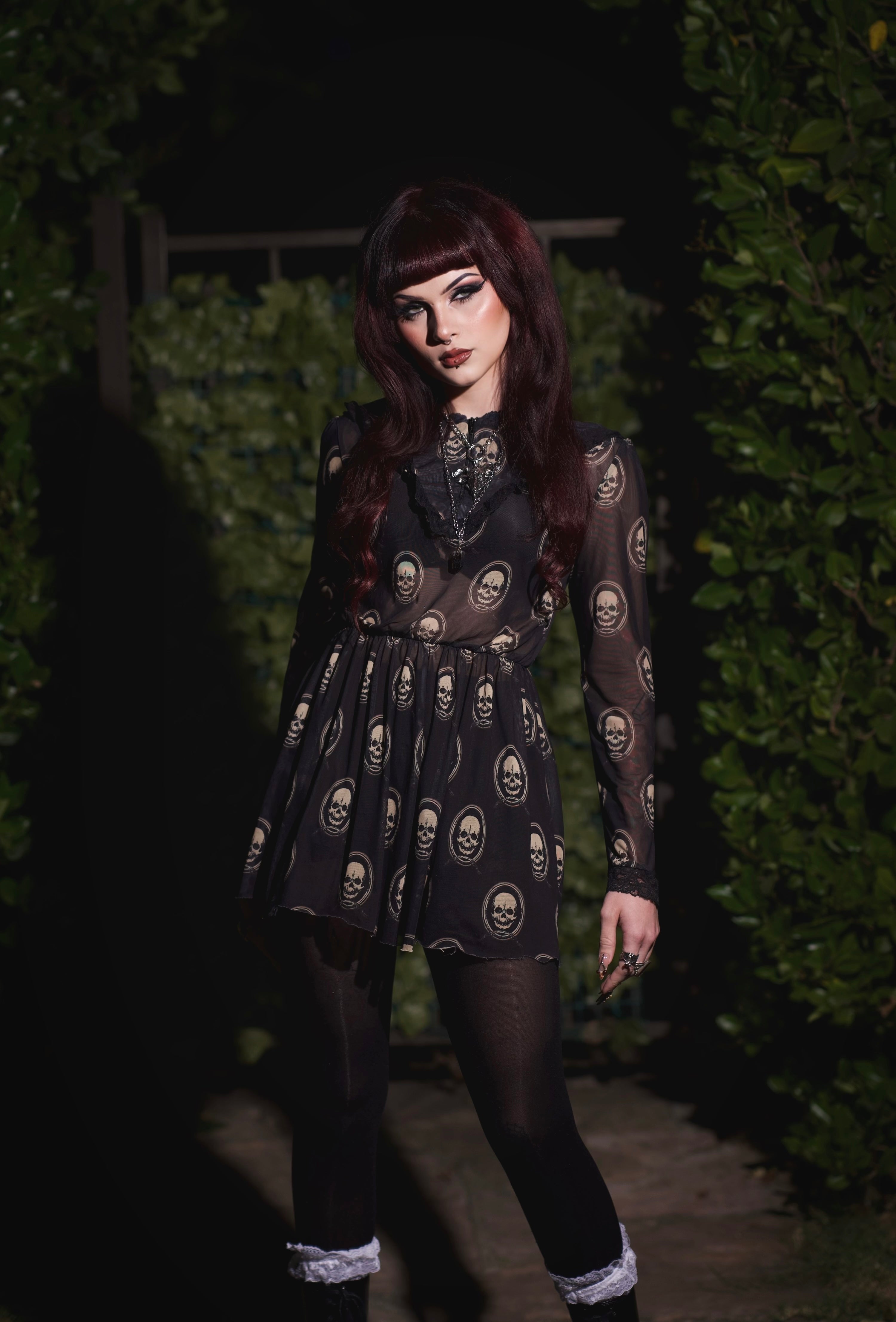 Skull Print Victorian Lace Dress